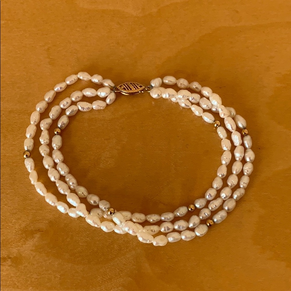 14k Gold Freshwater Pearl Multi Strand Bracelet EUC